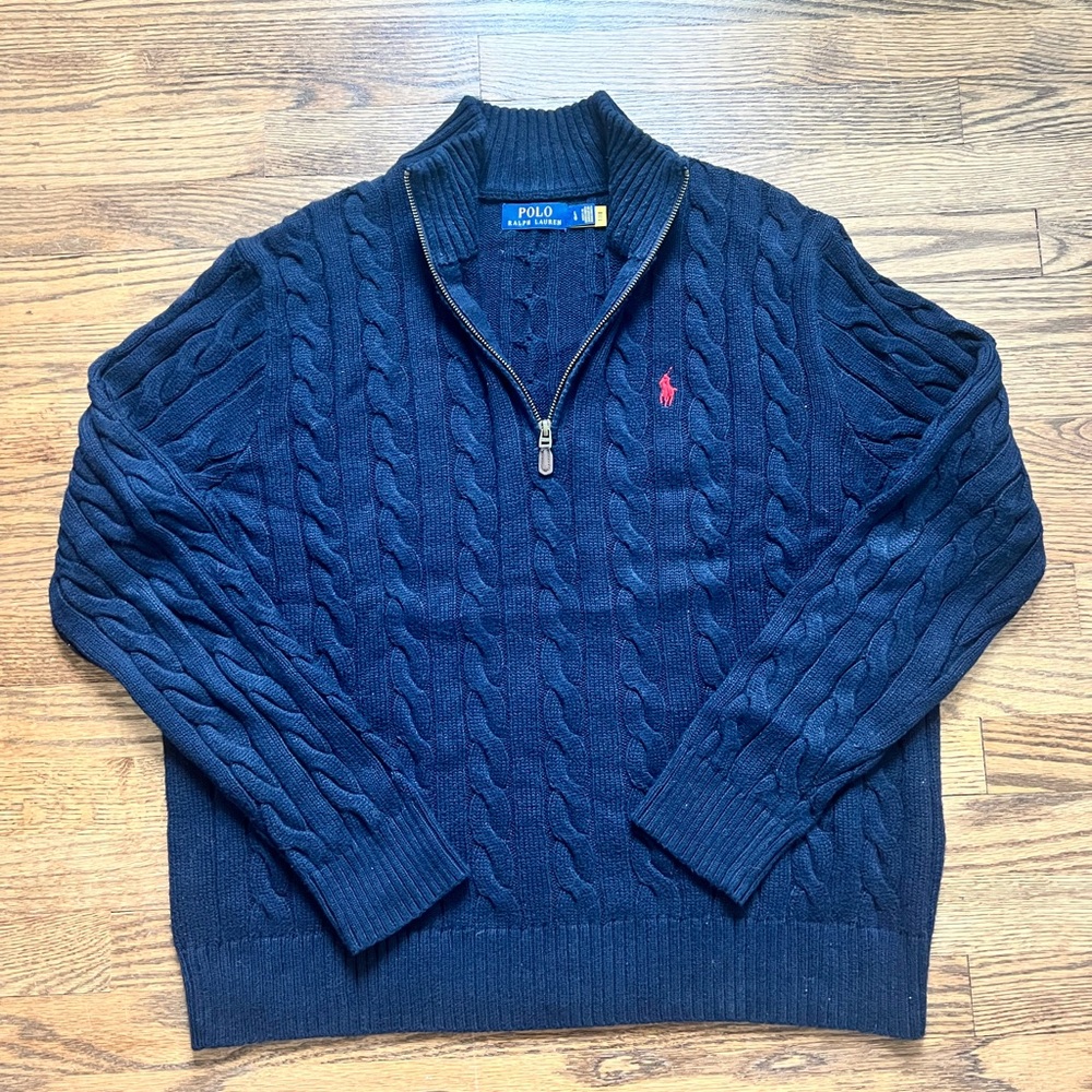 Polo Ralph Lauren cable Knit 1/4 Zip Sweater, Sz. Large